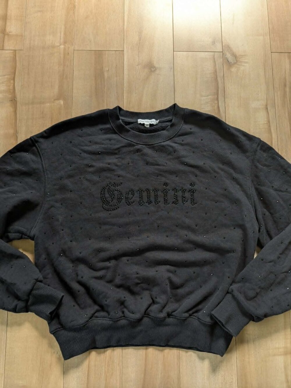 Good American Gemini Crystal Logo Crewneck Sweatshirt Black Size 0